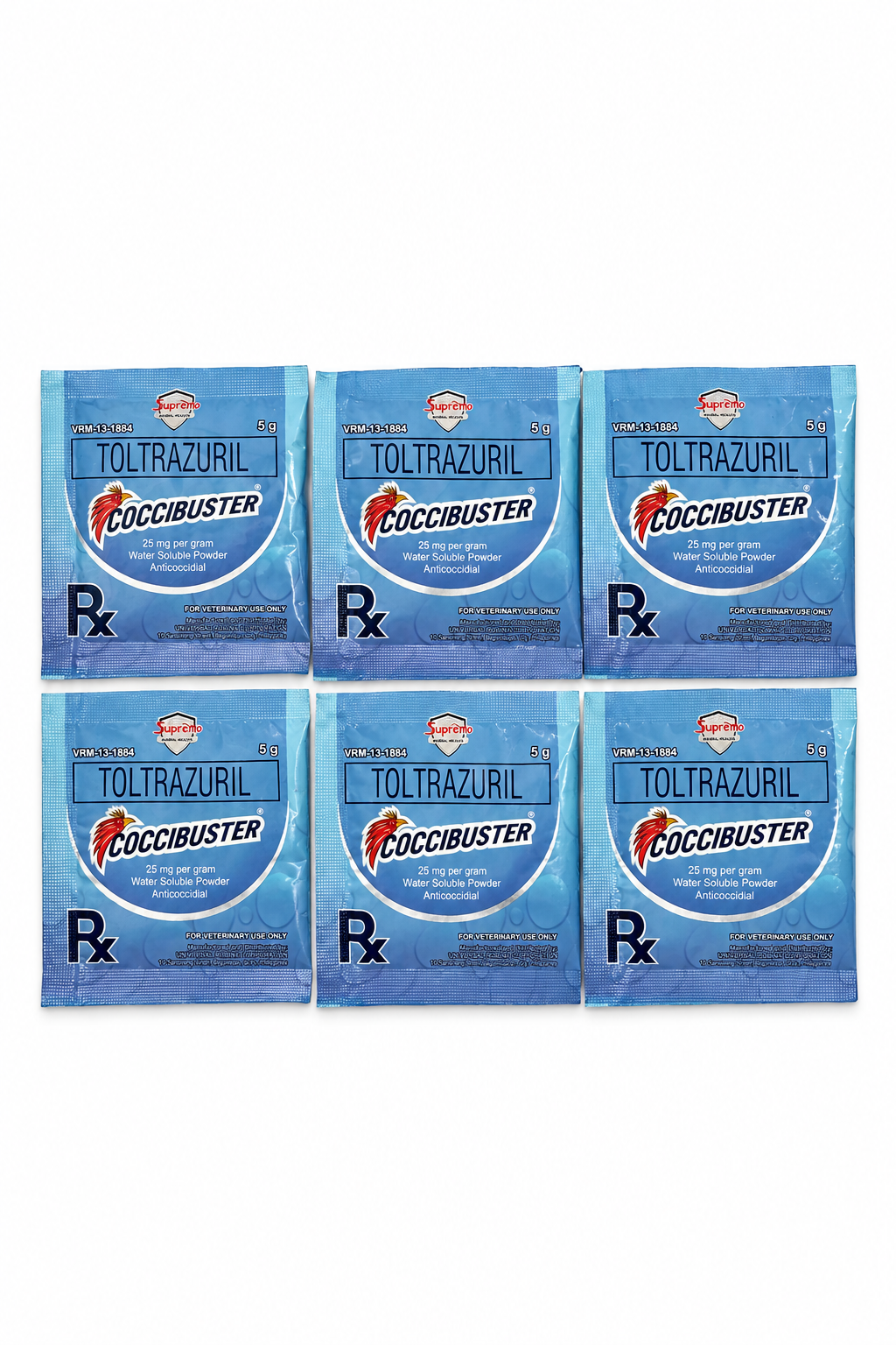 Six packets on a white background
